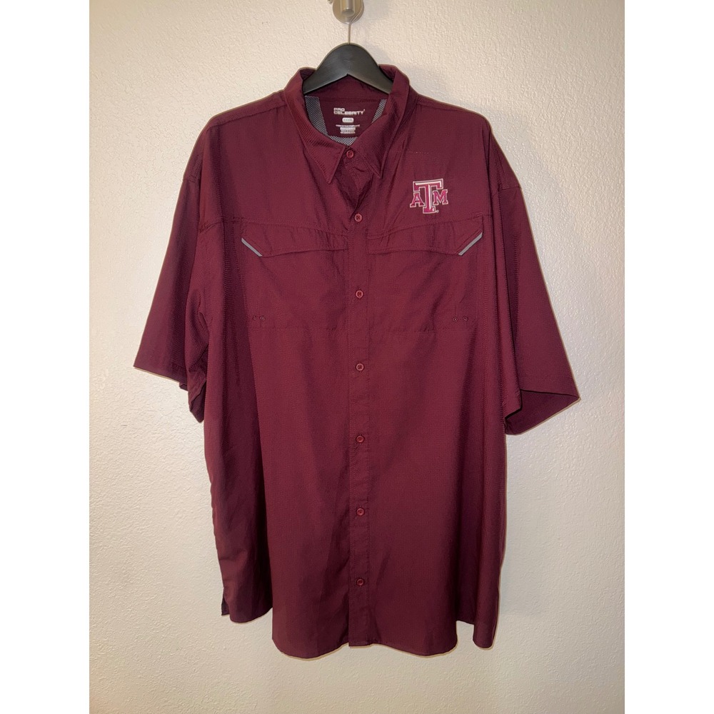 Pro Celebrity Mens Texas A&M Aggies Maroon Short Sleeve Button Up‎ Shirt XXXXL